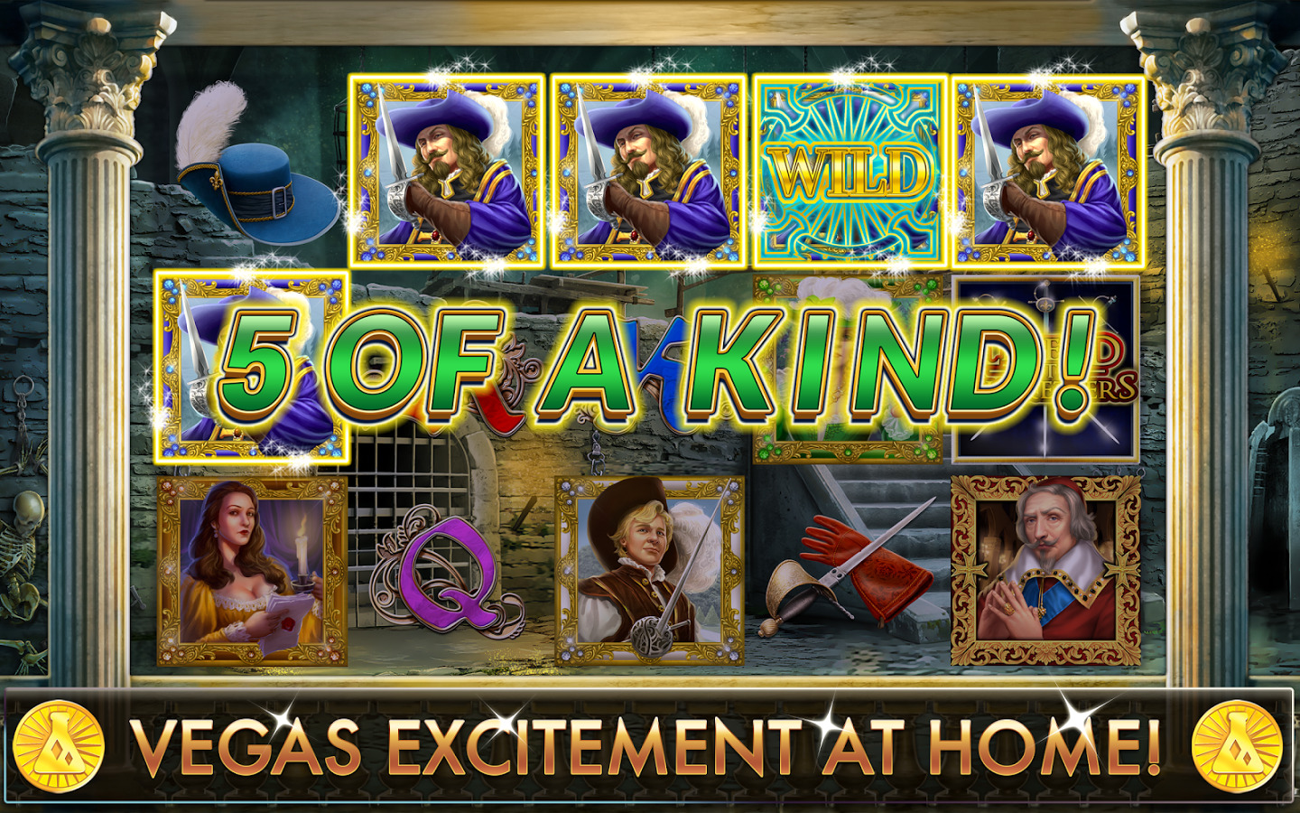 The Three Musketeers slots winning 5 of a kind