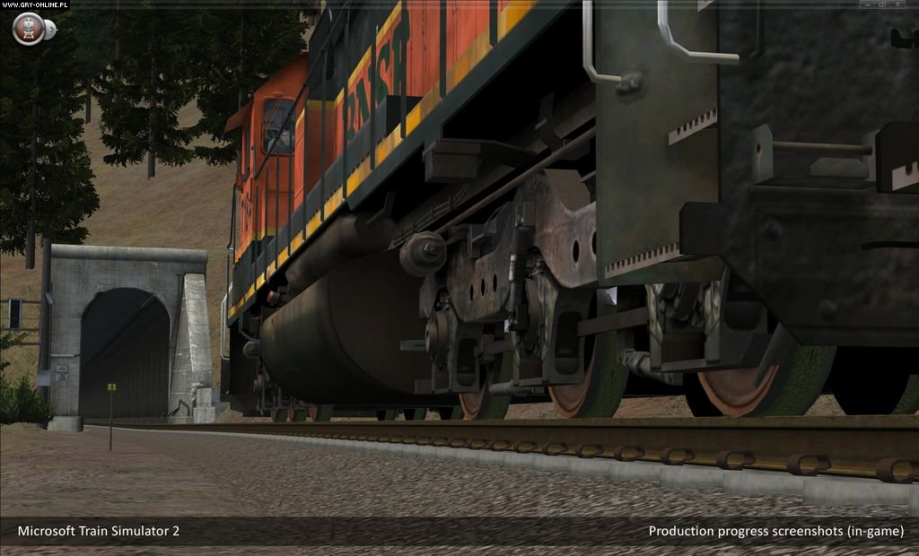 Microsoft Train Simulator 2 train going into a tunnel