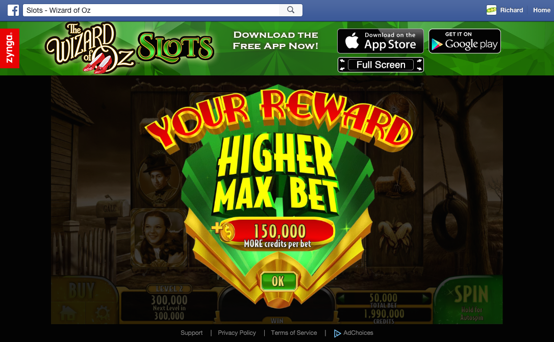 The Wizard of Oz Slots higher bet reward